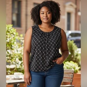 Calvin Klein Black and White Diamond Pattern Blouse Size XL